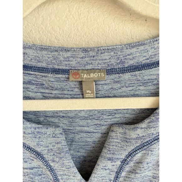 T by Talbots Womens Petites Split Neck Blue Sweater Top 3/4 Sleeves Soft Size MP - Picture 7 of 9